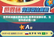 世界杯球赛彩票怎么玩-世界杯球赛彩票，生命中的必胜一役