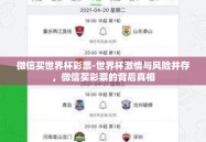 微信买世界杯彩票-世界杯激情与风险并存，微信买彩票的背后真相
