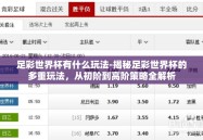 足彩世界杯有什么玩法-揭秘足彩世界杯的多重玩法，从初阶到高阶策略全解析
