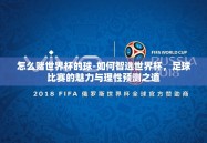 怎么赌世界杯的球-如何智选世界杯，足球比赛的魅力与理性预测之道