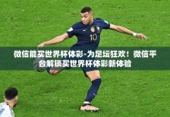 微信能买世界杯体彩-为足坛狂欢！微信平台解锁买世界杯体彩新体验