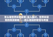 怎么赌世界杯的冠军-深入探讨，世界杯冠军的预测策略——匠心独运的智慧与考量
