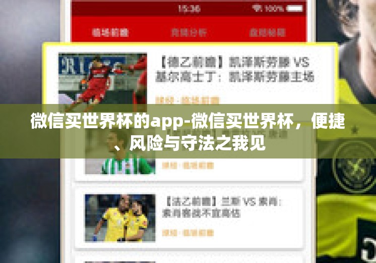 微信买世界杯的app-微信买世界杯，便捷、风险与守法之我见