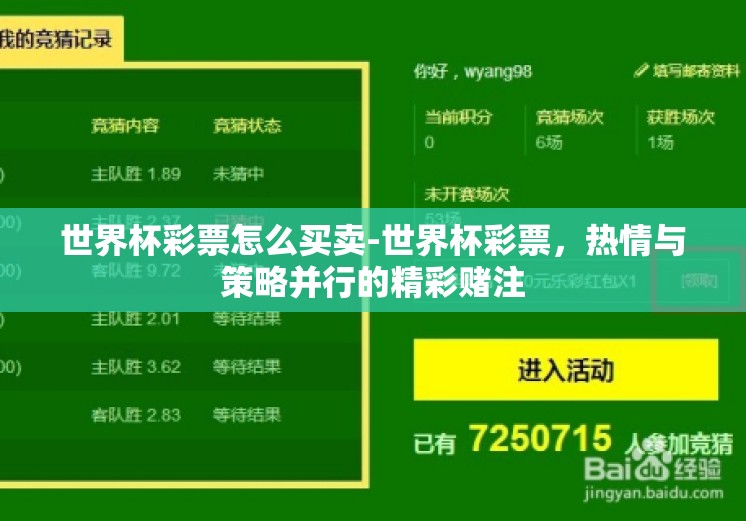 世界杯彩票怎么买卖-世界杯彩票，热情与策略并行的精彩赌注