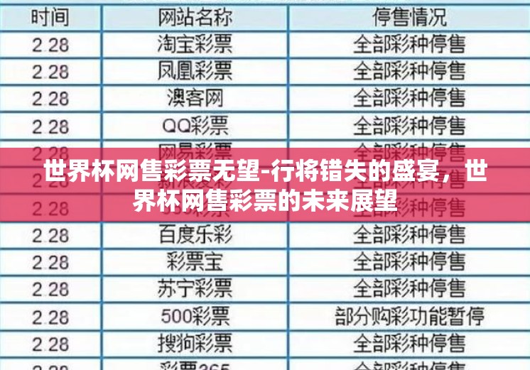 世界杯网售彩票无望-行将错失的盛宴，世界杯网售彩票的未来展望