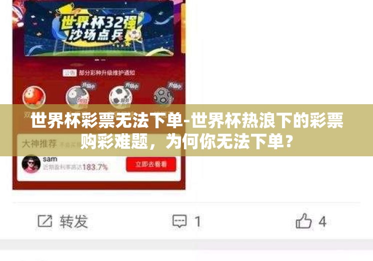 世界杯彩票无法下单-世界杯热浪下的彩票购彩难题,为何你无法下单? 世界杯彩票无法下单-世界杯热浪下的彩票购彩难题,为何你无法下单?