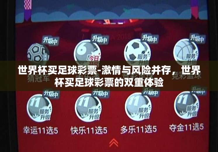 世界杯买足球彩票-激情与风险并存，世界杯买足球彩票的双重体验