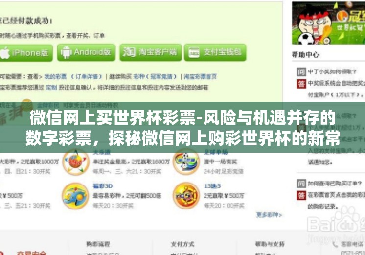 微信网上买世界杯彩票-风险与机遇并存的数字彩票，探秘微信网上购彩世界杯的新常态