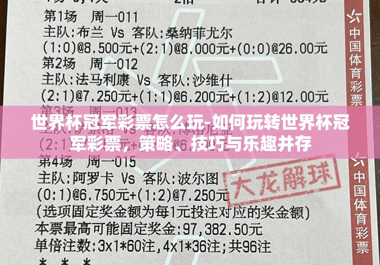 世界杯冠军彩票怎么玩-如何玩转世界杯冠军彩票，策略、技巧与乐趣并存