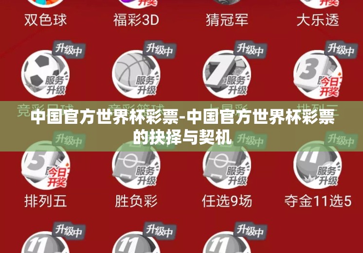 中国官方世界杯彩票-中国官方世界杯彩票的抉择与契机