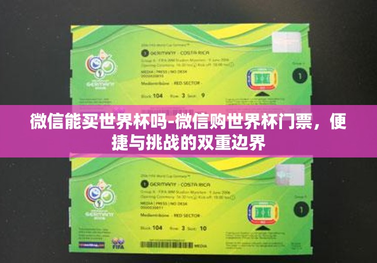 微信能买世界杯吗-微信购世界杯门票,便捷与挑战的双重边界 微信能买世界杯吗-微信购世界杯门票,便捷与挑战的双重边界