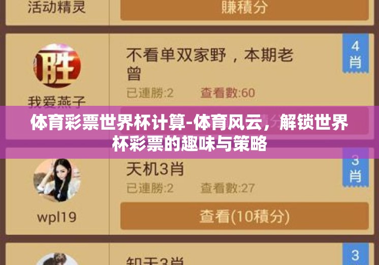 体育彩票世界杯计算-体育风云，解锁世界杯彩票的趣味与策略
