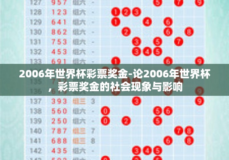 2006年世界杯彩票奖金-论2006年世界杯，彩票奖金的社会现象与影响