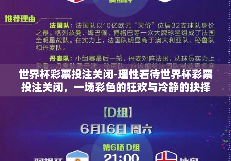 世界杯彩票投注关闭-理性看待世界杯彩票投注关闭，一场彩色的狂欢与冷静的抉择
